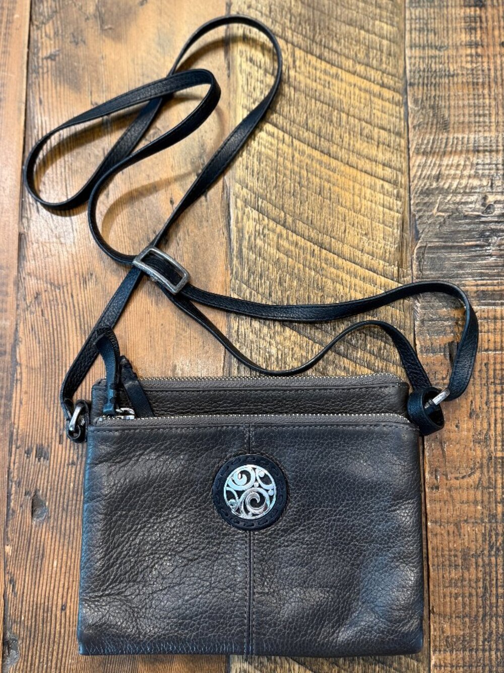 Brighton Black Leather Crossbody Bag with Silver Accent